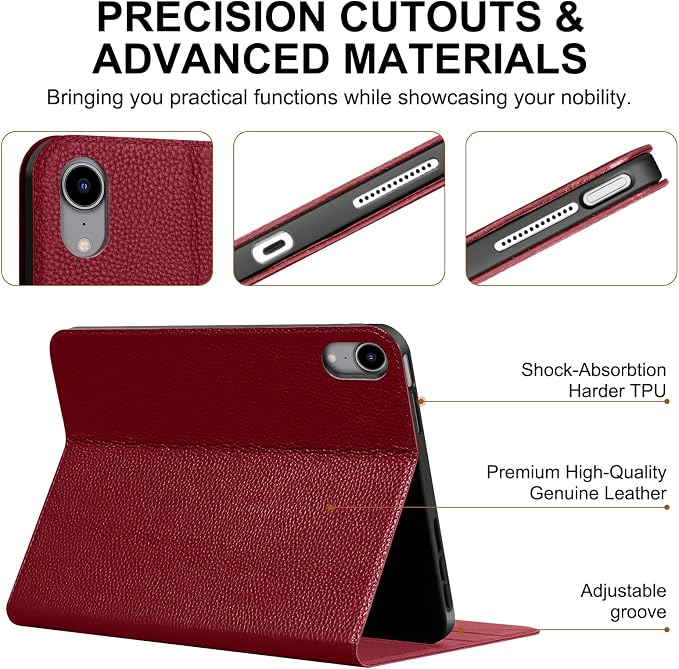 Genuine Leather Case for iPad 11th Gen 11/10th Gen 10.9 Black | Pencil Holder Adjustable Stand Auto Wake/Sleep Shockproof