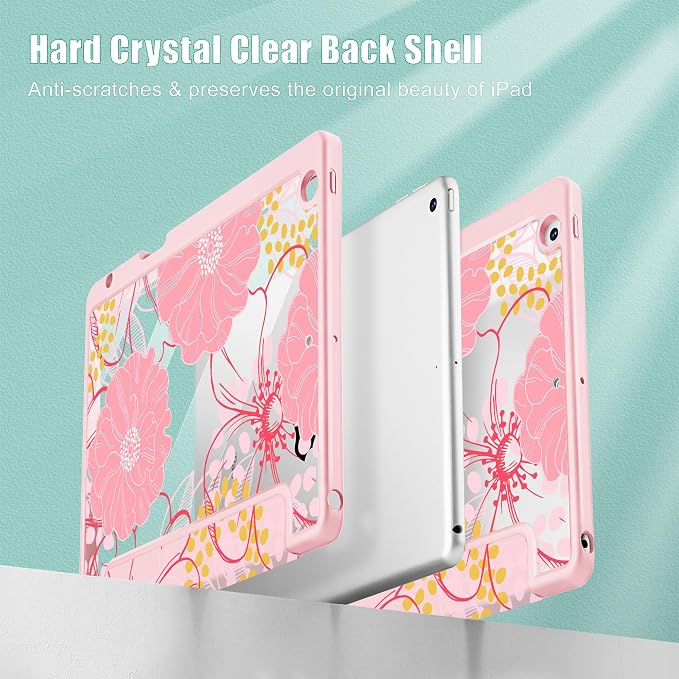 May Chen for iPad 9th Generation with Pencil Holder iPad 8th/7th Gen Case 10.2-inch [Penceil Holder] Trifold Stand Auto Wake/Sleep Clear TPU Protection Back Cover Ballet Shoes