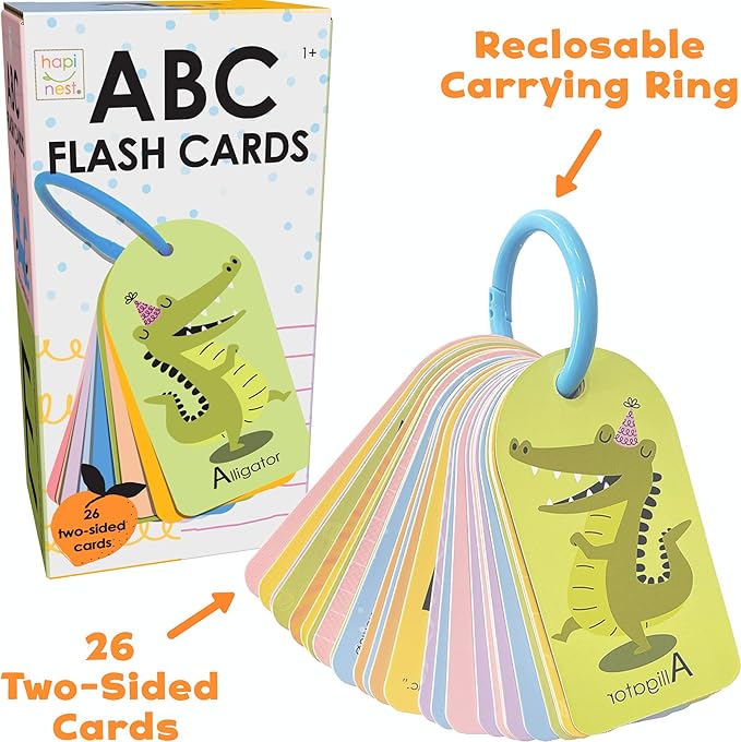 Hapinest My First ABC Alphabet Flash Cards for Baby and Toddlers, 26 Double-Sided Flashcards with Ring