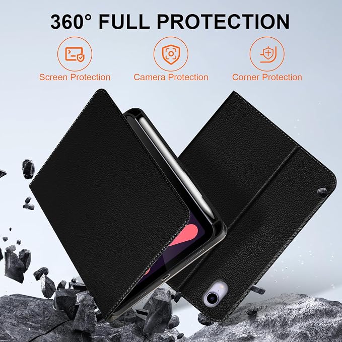 Case for iPad Mini7(A17 Pro) 2024/6th 2021 8.3 with Pencil Holder | Leather Protective Shockproof Smart Cover Adjustable Stand Auto Wake/Sleep Multiple View Angles Black