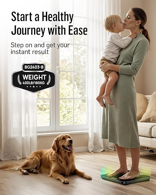 RunStar Digital Bathroom Scale for Body Weight, 400lb, with High Precision, Clear LED Backlight Display, Accurate Scale with 6mm Tempered Glass
