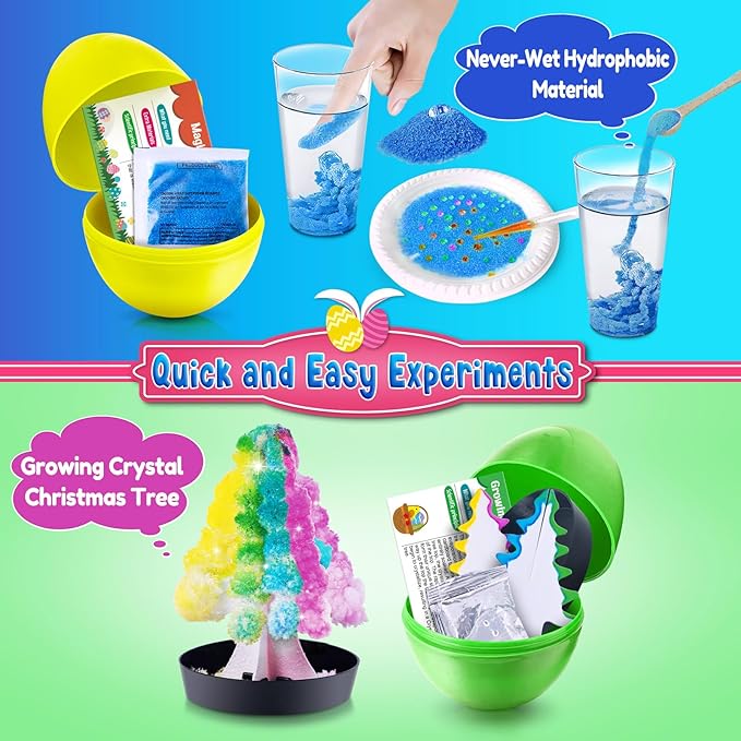 UNGLINGA 6 Experiments Eggs Easter Basket Stuffer Science Kit for Kids Boys Girls Toys Gifts Idea, Science Filler Easter Party Favor Educational S.T.E.M Activities Surprise Eggs