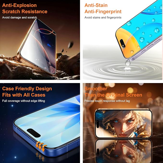 2 Pack for iPhone 17 Screen Protector - 6.3 Inch Tempered Glass Phone Screen Protector with Anti-Scratch Shatterproof Drop Impact Resistant HD Clear Anti-Fingerprint Easy Installation