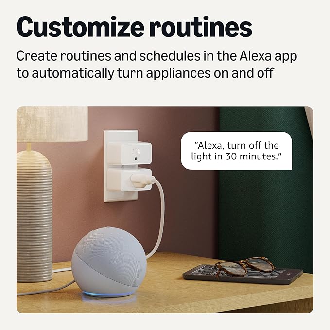 Amazon Basics Smart Plug, Works with Alexa Only, 2.4 GHz Wi-Fi, No Hub Required, 2 Pack, White
