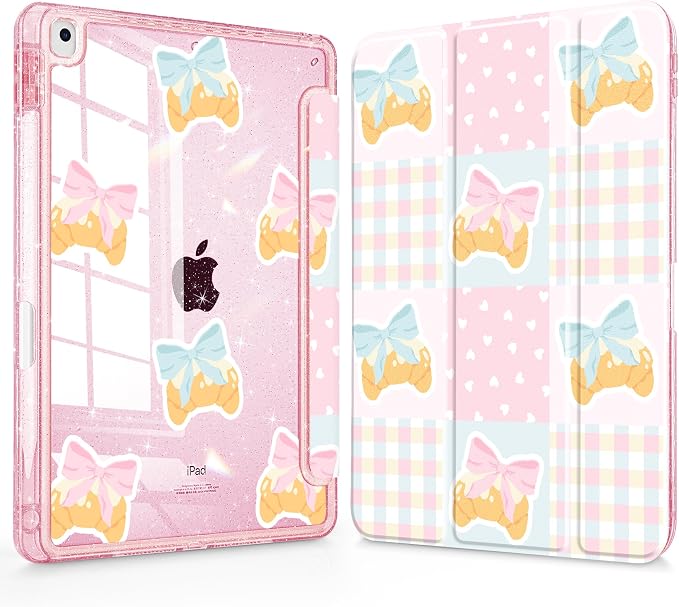 Mektron Sparkly Case for iPad 10.2 inch Glitter Tablet Cases for iPad 9th Gen 2021/8th Gen 2020/7th Gen 2019 Cover with Shiny Clear Back Shell Foldable Bling Smart Cover Blue Floral