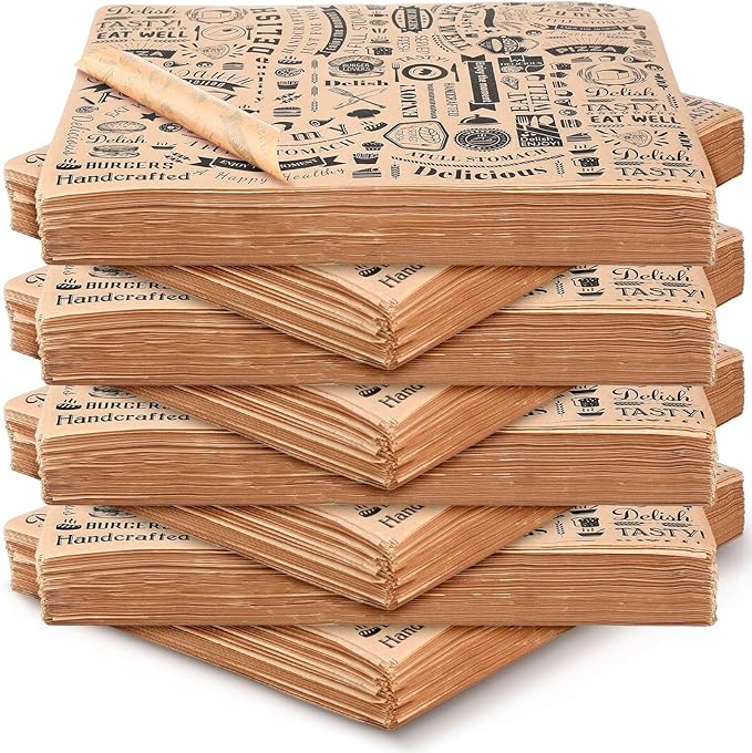 Outus 600 Pcs 8 x 10 inch Deli Wax Paper Sheets Grease Resistant Tray Basket Liners Newsprint Paper Water and Grease Proof Sandwich Wrapping Square Hot Dog Wrappers for Food Baking(Black)