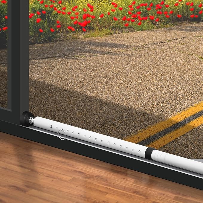 PBHEPJ Sliding Door Security Bar, 18.5-51 inch Adjustable Patio Door Security bar with Rubber Tips, Multi-use Window Security Bars, Sliding Door Stopper, White, 1 Pack