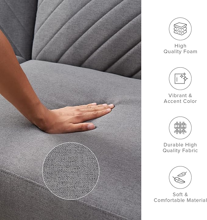 mopio 76.4" Futon Sofa Bed, Couch, Loveseat, Sleeper Sofa, Mid Century Modern Futon Couch, Sofa Cama, Couches for Living Room (Dark Gray Fabric)