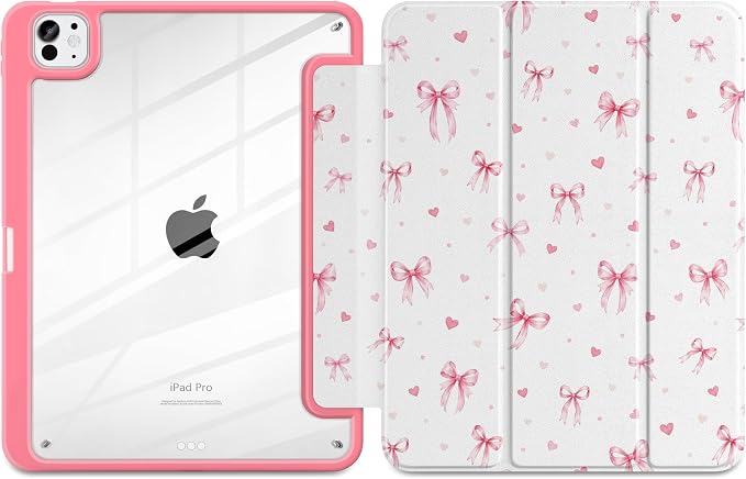 Case for iPad Pro 11 inch M5 2025 /M4 2024 Blue Ribbon Stripe | Blue Ribbon Stripe Folio Case with Clear Back Pencil Holder Trifold Stand and Auto Sleep/Wake for Preppy Aesthetic Users
