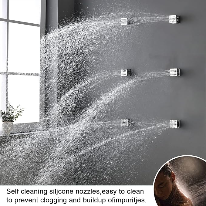 KATAIS Full Body Shower System Chrome Tempreature Display Shower Faucet Set with 12 inch and 8 inch Shower Head, with Handheld Spray and 6 PCS Body Jet