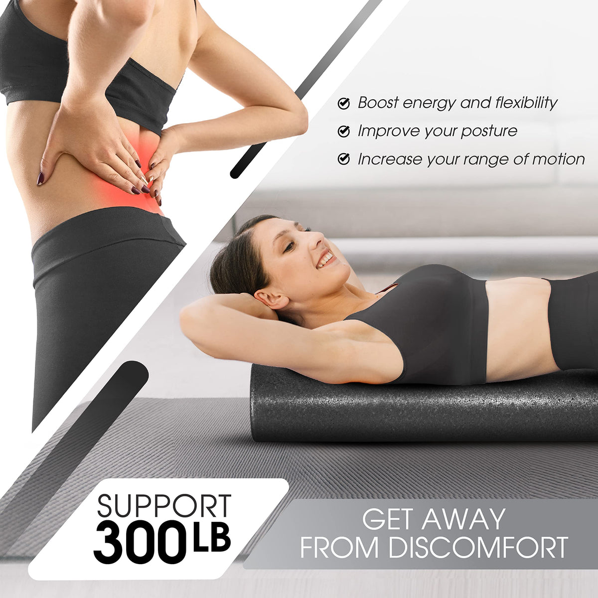 Yes4All High-Density EPP Round Back Roller Foam, Exercise Foam Roller for Yoga, & Pilates, Multiple Sizes and Colours, Blue - 18 inches