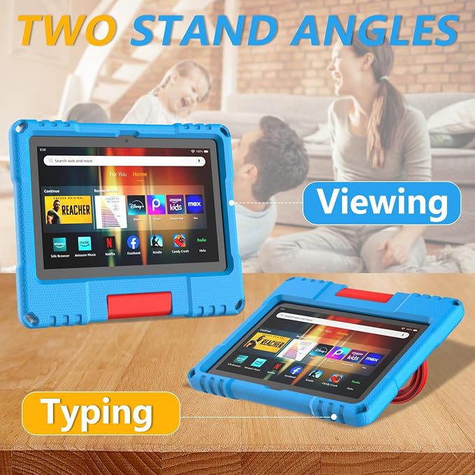 Kids Case for Fire HD 8 Tablet (12th/10th Generation 2024/2022/2020) Blue | Lainergie Hight Quality EVA Lightweight Shockproof Kid-Proof Cover Durable Easy to Carry with Convertible Handle Stand