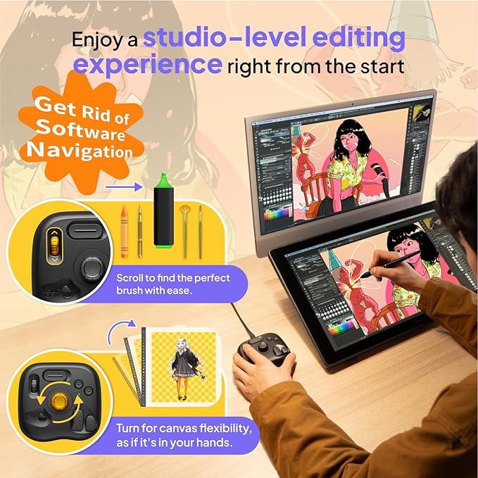 TourBox Lite - Editing Keyboard Compact, Artists Go-to Drawing Macro Keypad, Works with Clip Studio Paint & More, Creative Controller with Custom Software, Streamline All Workflows - Wired (Unit Only)