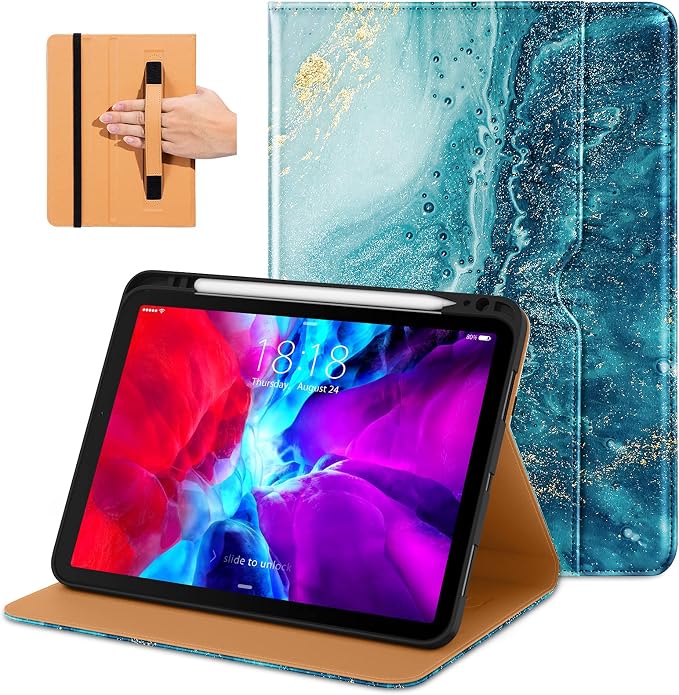 DTTO Case for iPad Pro 11 Inch 4th / 3rd / 2nd / 1st Generation 2022/2021/2020/2018Premium PU Leather Folio Stand Cover with Hand Strap Auto Wake/SleepMultiple Viewing Angles Black