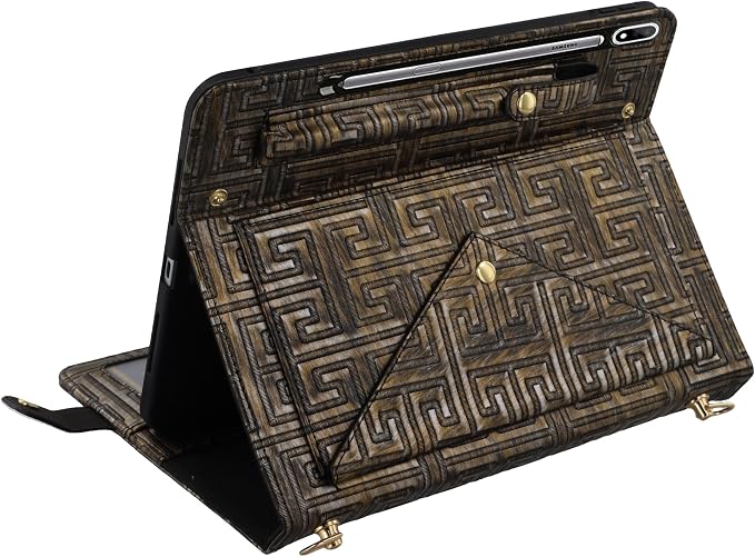 Handbag Case for Samsung Galaxy Tab S10 FE/S9 FE 10.9/S9/S8/S7 11 Techcircle Folio Stand Crossbody Wallet Protective Cover with S Pen Holder &amp Card Slots Hand Strap &amp Shoulder Strap Black