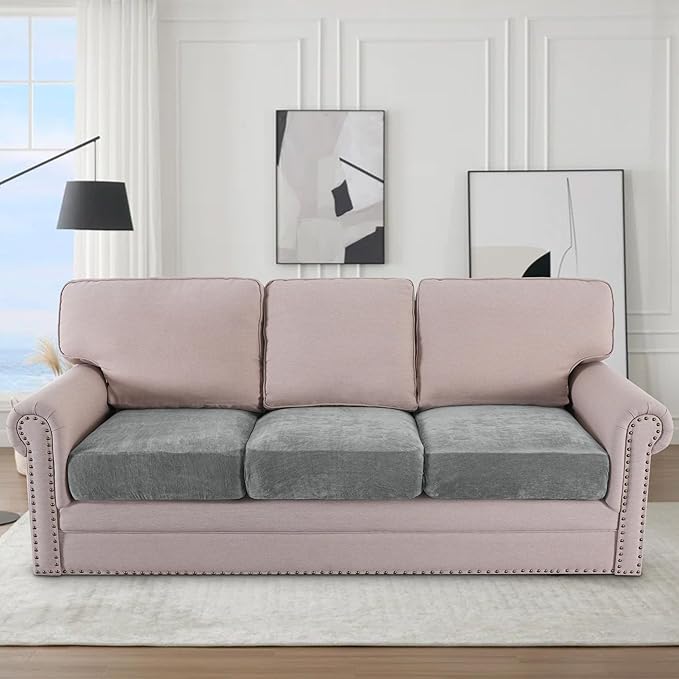 H.VERSAILTEX Stretch Chenille Couch Cushion Cover Soft Sofa Covers Individual Seat Couch Slipcover Sets Furniture Protector Seat Cushion Sofa Cover (3 Piece Sofa Cushion Covers, Grey)
