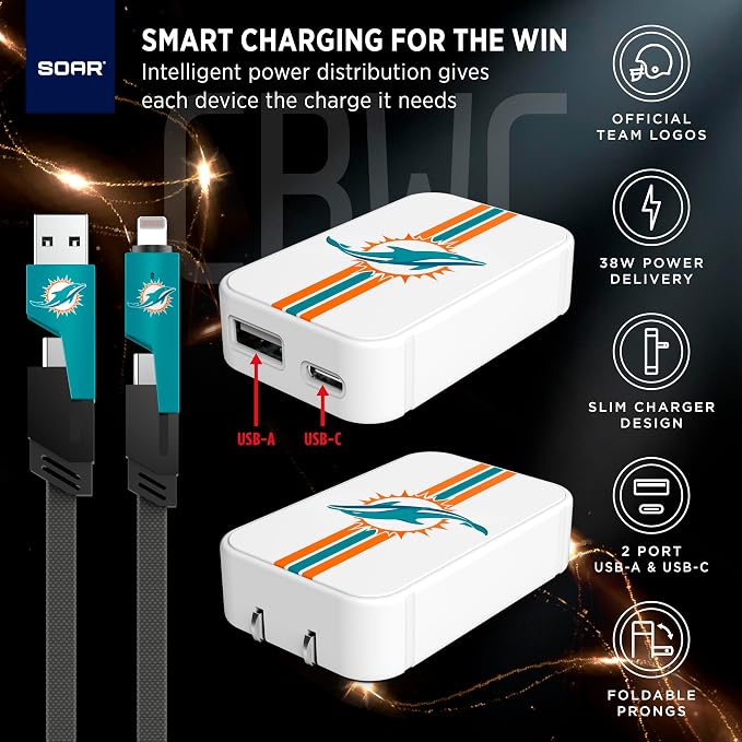 SOAR NBA Slim Wall Charger and 4 In 1 Multi Charging Cable