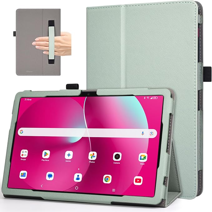RSAquar Case for T-Mobile Revvl Tab 2 2025 Released 10.1 inch with Pen Loop Lightweight Folding Stand Cover with Hand Strap for Revvl Tab 2 Tablet Black