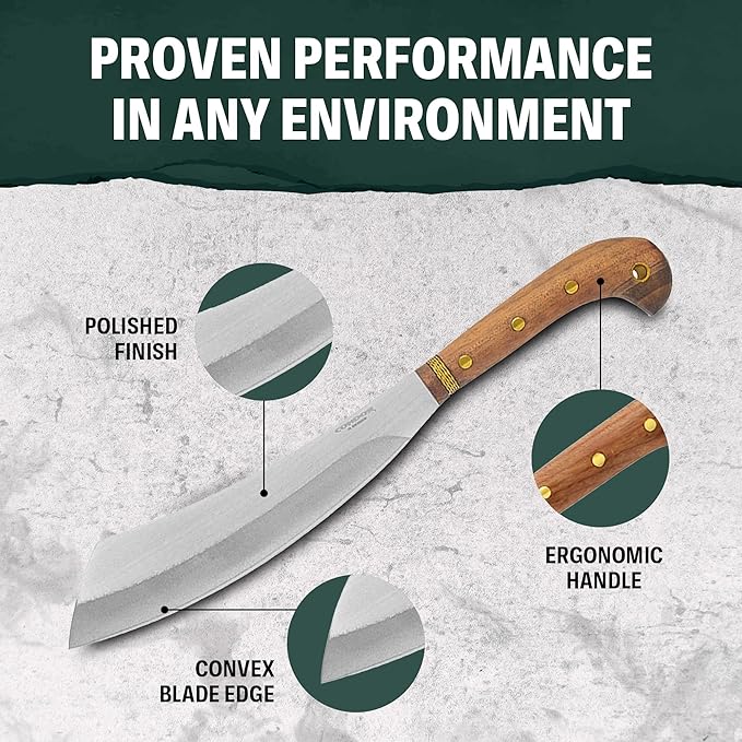 Condor Tool & Knife Mini Duku Heavy Duty Machete with Sheath, Walnut Handle - Hand Crafted Welted Leather Sheath - Camping Machete Knife - 10.5in Blade - 18.5oz