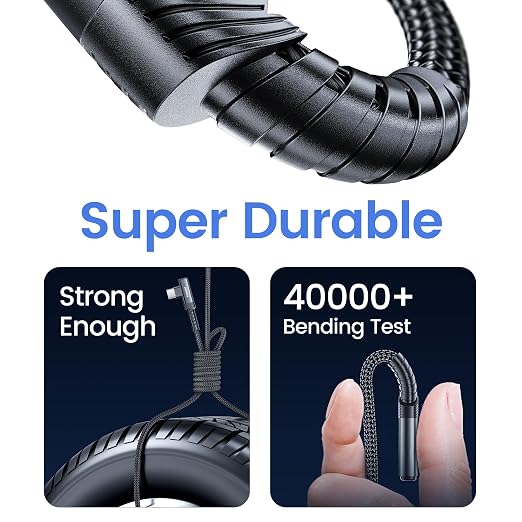 toocki USB C Cable Right Angle 2-Pack 10ft USB A to USB C Charger Cable | Black 90 Degree Braided Fast Charging Carpaly Cord for iPhone17 Series Samsung Galaxy S25/ S24+/Note 10 LG V30 Switch
