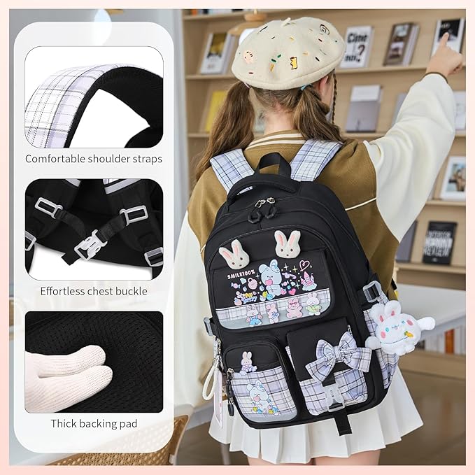 Girls Backpack 3pcs School Backpack with Lunch Box Teen Girl Backpack Set Cute Kids School Bag Bookbag for Teen Girls