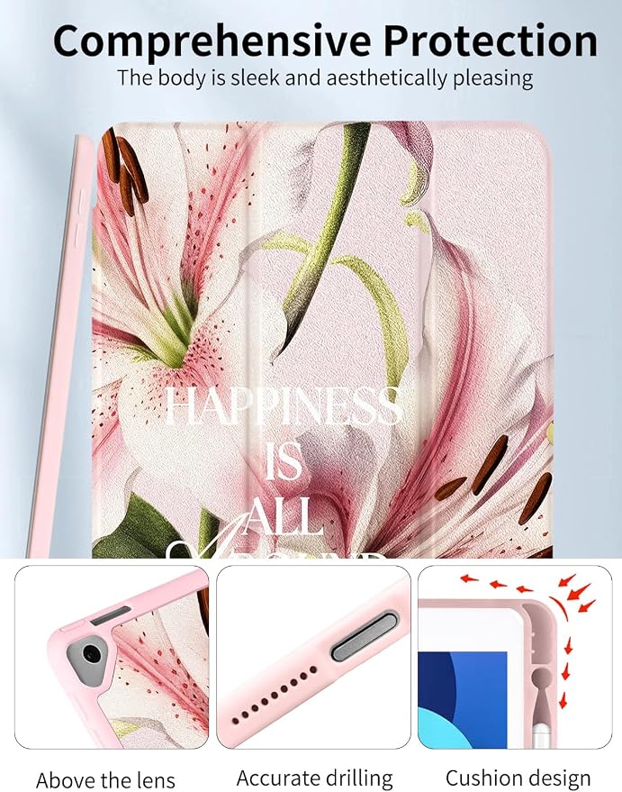 Case for iPad 9th/ 8th/ 7th Generation Case 10.2&amp10.5 Inch (2021/2020/2019 Release) Slim Lightweight Soft Trifold Back Cover with Pencil Holder &amp Auto Sleep/Wake Cover Cherries Cheetah Bows