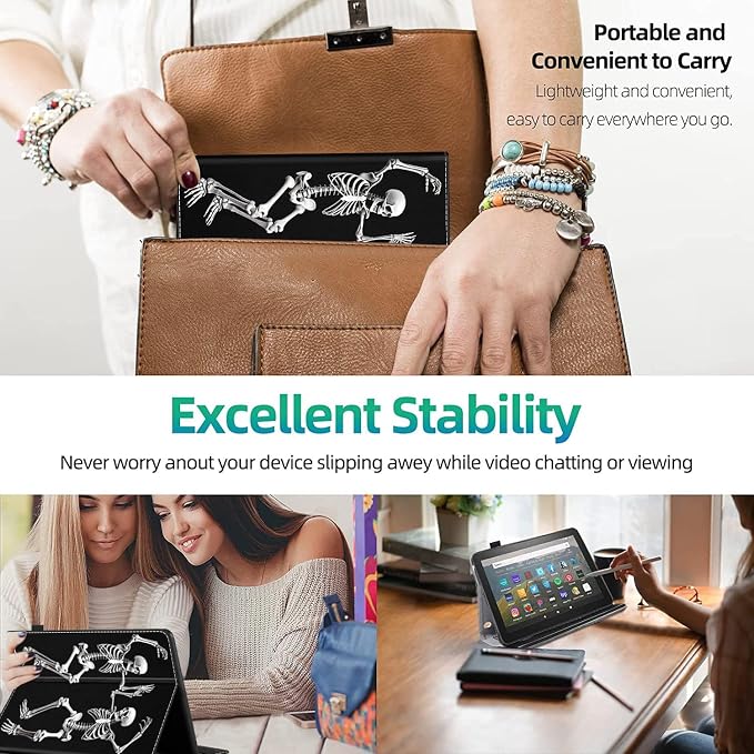 Case Cover for Amazon All-New Kindle Fire 7 Tablet (2022 Release-12th Generation) Latest Model 7 Slim Folding Stand Cover with Auto Wake/Sleep Dancing Skeleton in Mexican Costume