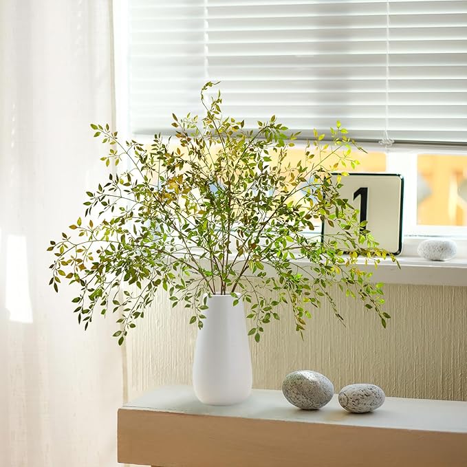 4Pcs Artificial Greenery Stems, 43.3" Nandina Branches Tall Faux Plant Stems for Vase, Greenery Decor Stems Leaves Bunches for Shop Garden Office Home Décor,Orange