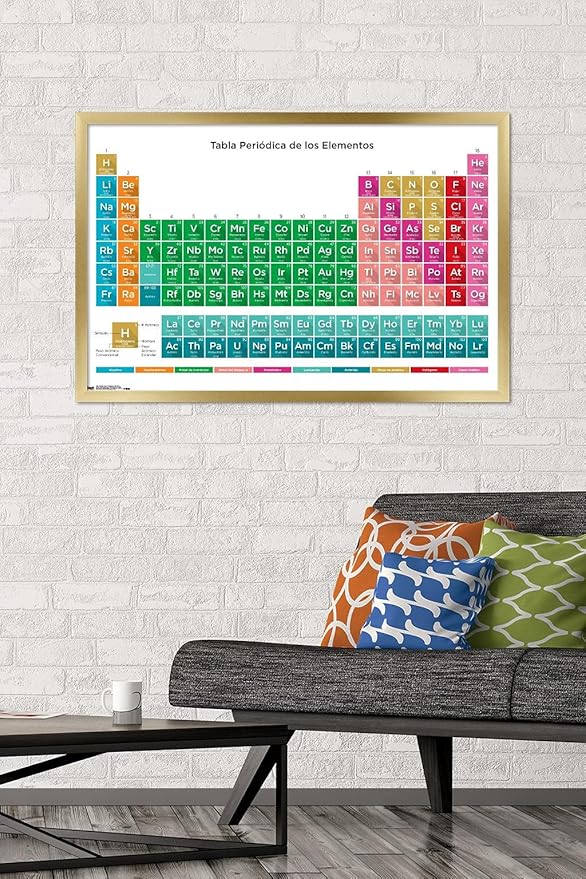 Trends International Periodic Table Of Elements - Spanish Wall Poster, 22.375" x 34", Gold Framed Version