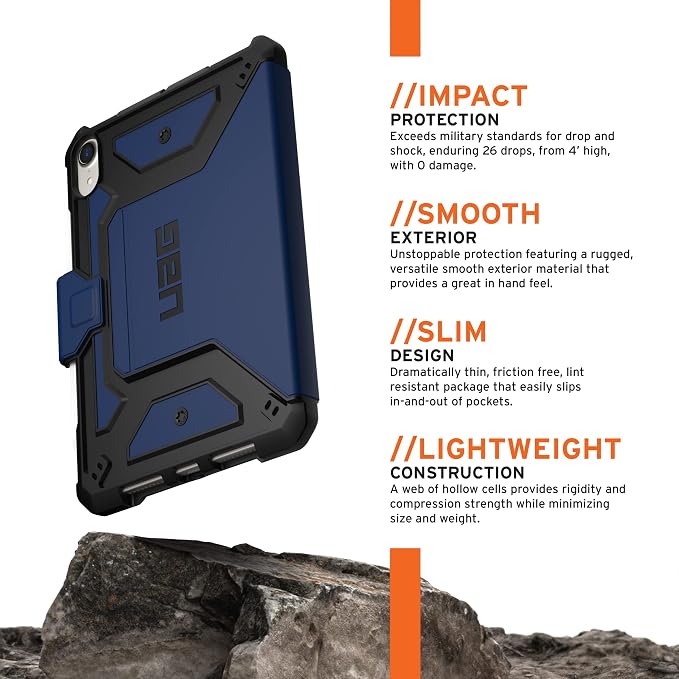 URBAN ARMOR GEAR UAG Designed for iPad mini Case (6th Gen 2021) Rugged Smooth Exterior Material Heavy Duty Multi-Angle Viewing Folio Stand with Pencil Holder Metropolis SE Protective Cover Black