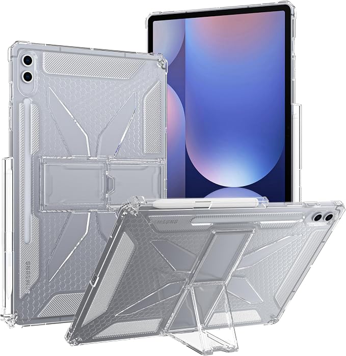 Clear Case for Samsung Galaxy Tab A11 8.7 2025 with Pencil Holder/Kickstand Soft TPU with Reinforced Corners‌ Shockproof Impact Resistant - Clear