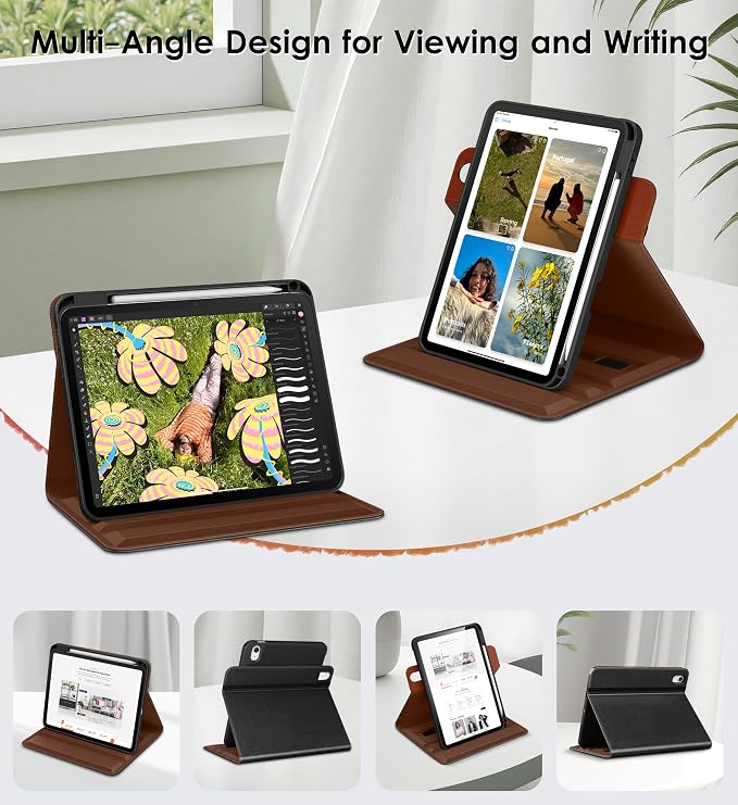 DTTO for iPad Air 11 inch Case M4/M3/M2 (2026/2025/2024) Black | 360 Degree Rotating Premium Faux Leather Folio Stand Cover with Pencil Holder Auto Sleep/Wake Multiple Angles Hand Strap