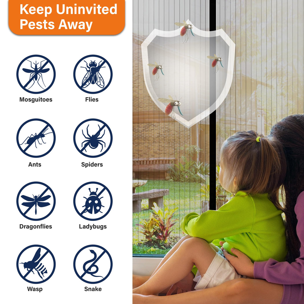 Magnetic Screen Door, Heavy Duty Door Screen Magnetic Closure Keep Bugs Out,Pet & Kid Friendly，Hands Free Door Screen Fit Door Size 60 x 80 Inches