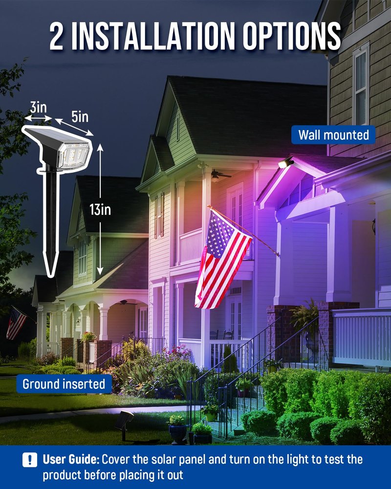 AUDERWIN Solar Spot Lights Outdoor, 9 Lighting Modes RGB, Solar Lights Outdoor Waterproof IP65, 63 LED Landscape Spotlights for Holiday Decorations-10 Pack