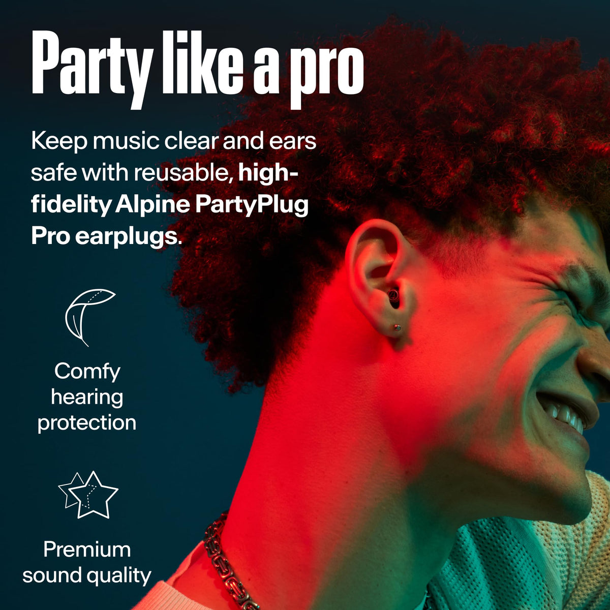 Alpine PartyPlug Concert Ear Plugs - Noise Reduction Ear Plugs for Party, Concert, Festival and Music - Reusable Earplugs (Pro Black (Multisize))