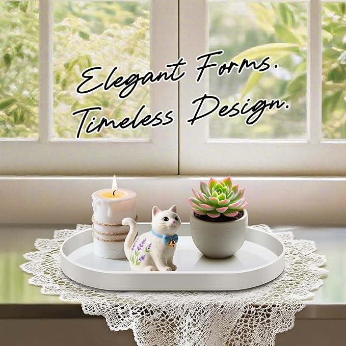 Acrylic Vanity Serving Tray–14"x8.5" Decorative Capsule Shape Tray for Bathroom, Dresser, Coffee Table – Sleek Minimalist Lucite Tray for Perfume, Jewelry, Makeup Organizer (1pack, Glossy White)