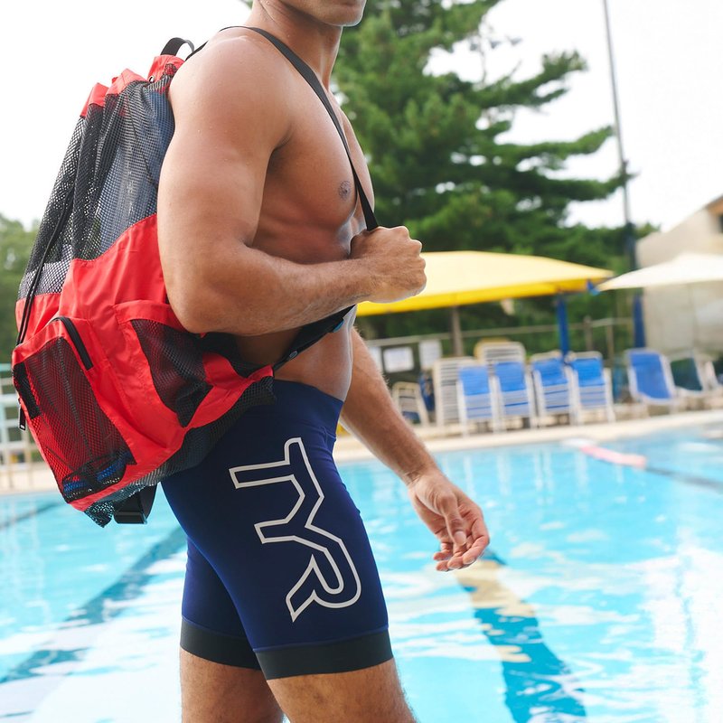 TYR Big Mesh Mummy Backpack For Wet Swimming, Gym, and Workout Gear, Pink