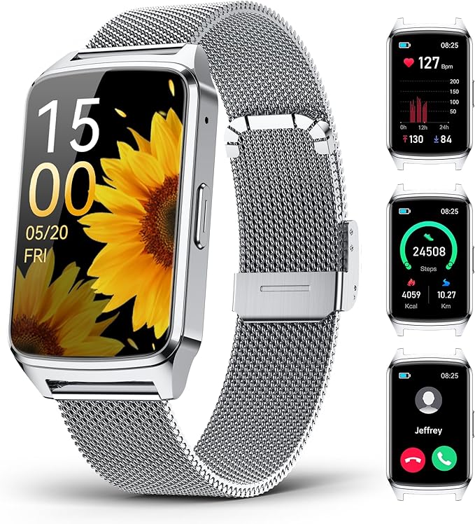Fitness Tracker Watch for Women Men, Step Counter Compatible with iPhone Android, IP68 Waterproof Activity Tracker with Sleep Monitor, 110+ Sports Pedometer (Minimalist, Cold Steel Silver, 1.57)