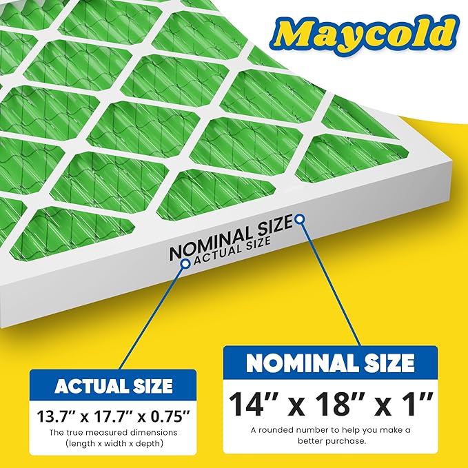 Maycold MERV 13 14x18x1 Air Filter, High-Efficiency Pleated AC & Furnace Filters