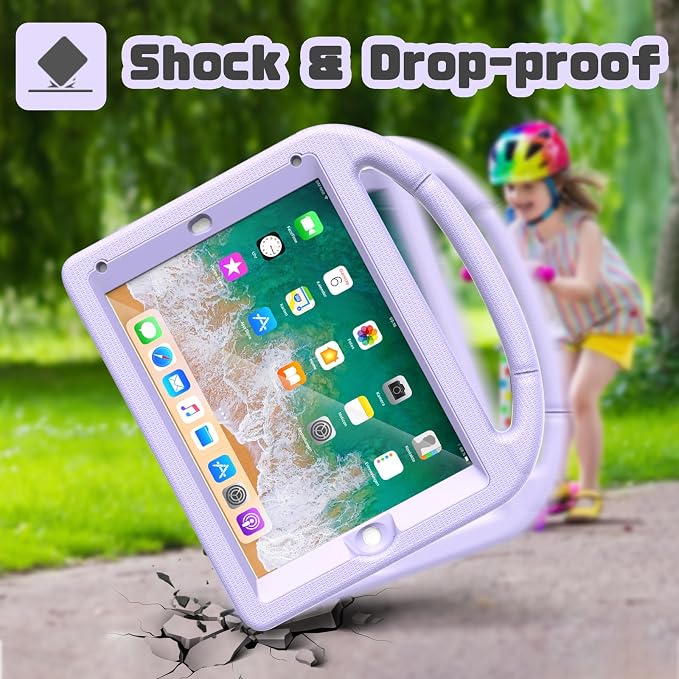 YIHE Shockproof Kids Case for iPad 6th/5th Gen Air 2/1 Pro 9.7 LightBlue | Full-Body Protection Durable Tablet Cover Built-in Screen Protector Stable Stand Lightweight Vibrant Colors