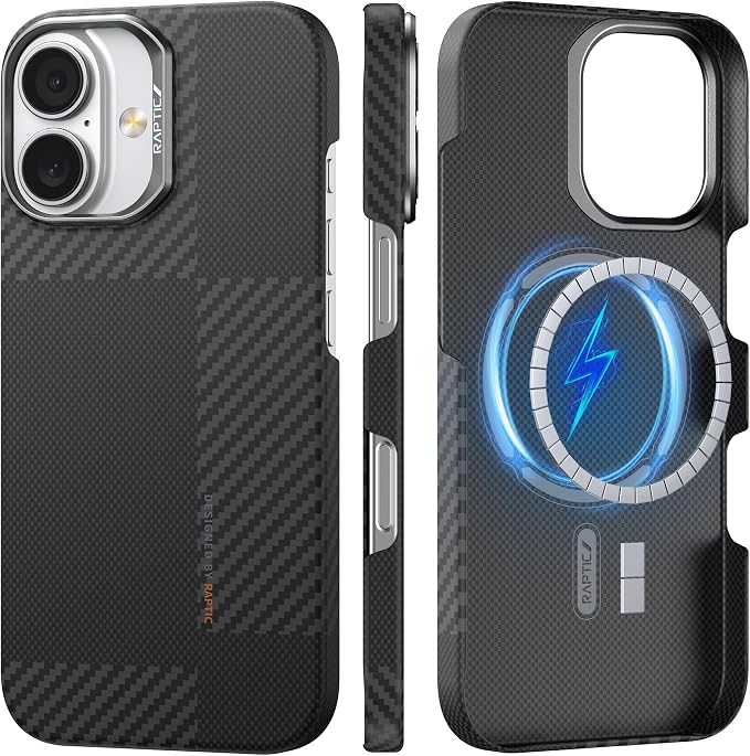 RAPTIC Aramid Fiber Case for iPhone 16 Pro Compatible with MagSafe Non-Slip &amp Slim 600D Aramid Fiber [Military Grade Drop Tested] Anti-Scratch Shockproof Protective Case 6.3 inch Black