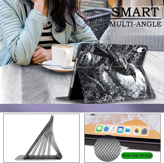 Case for iPad (A16) 11th Generation 11 Inch 2025 / iPad 10th Generation 10.9 Inch 2022 Ultra-Thin Multi-Angle Protective Cover with Auto Sleep/Wake A Dark Horse