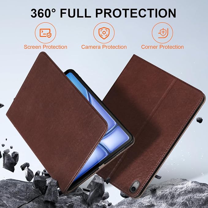 Leather Case for iPad Air 11 M2/M3/M4 &amp 10.9 4th/5th Gen Black | 2024-2026 2020/2022 Protective Shockproof Smart Cover Adjustable Stand Auto Wake/Sleep and Multiple View Angles