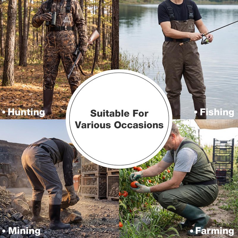FISHINGSIR Fishing Waders for Men, 2-Ply Nylon/PVC Waterproof Women Chest Wader with Boots, Bootfoot Hunting Waders Brown