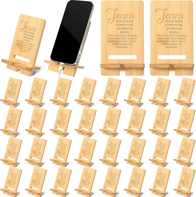 Ripeng 30 Pcs Employee Appreciation Gifts Bulk Bamboo Phone Stand for Desk Office Workers Inspiration Thank You Gift for Team Coworkers Staff Volunteer Nurse Teacher Colleagues Gratitude (Inspiration)
