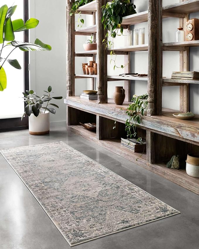 Loloi Teagan Collection TEA-04 Sky/Natural 2'-8" x 7'-6" Runner Rug, Large, Soft Neutral Rug, High-Traffic for Living Room, Bedroom, Home Office, Dining Area
