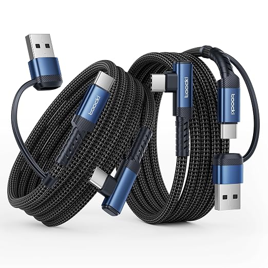 toocki 60W USB C Cable Right Angle Type C Fast Charging Cable 10FT 2-Pack | 2 in 1 Multi USB A/C to USB-C Cable for iPhone 17 16 15 Pro Plus Pro Max Air/MacBook Air/Samsung S25 Ultra/S24/ Note 20