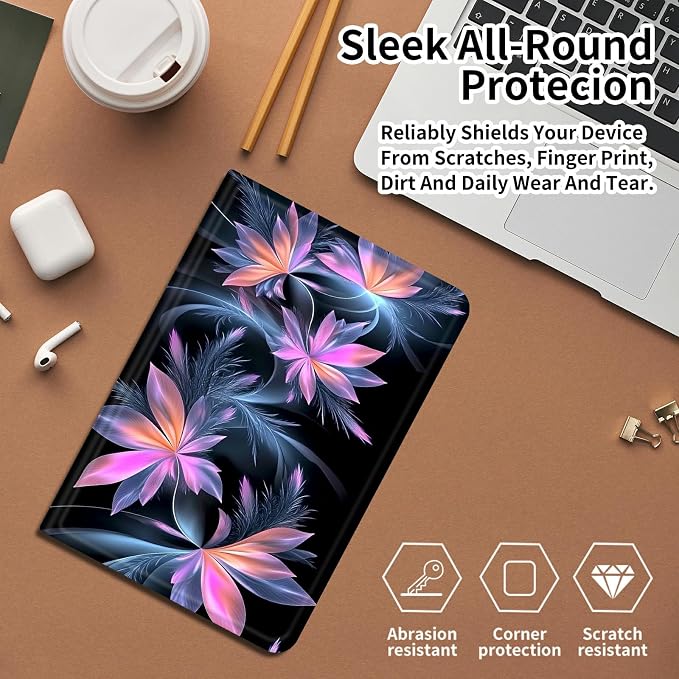 Case for Fire 7 2019/2017/2015Black Cat Purple Roses | DIGTIALL Slim Cover for Fire 7 Tablet 9th/7th/5th Gen 7.0 Folding Stand Protective Case Auto Sleep/Wake Smart Shell