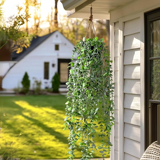 Artificial Hanging Plant 2 Pcs Faux Plant Ivy Vine Faux Eucalyptus Vines Fake Potted Greenery for Wall Living Room Home Shelf Office Bathroom Outdoor Indoor Decor (Type 6)
