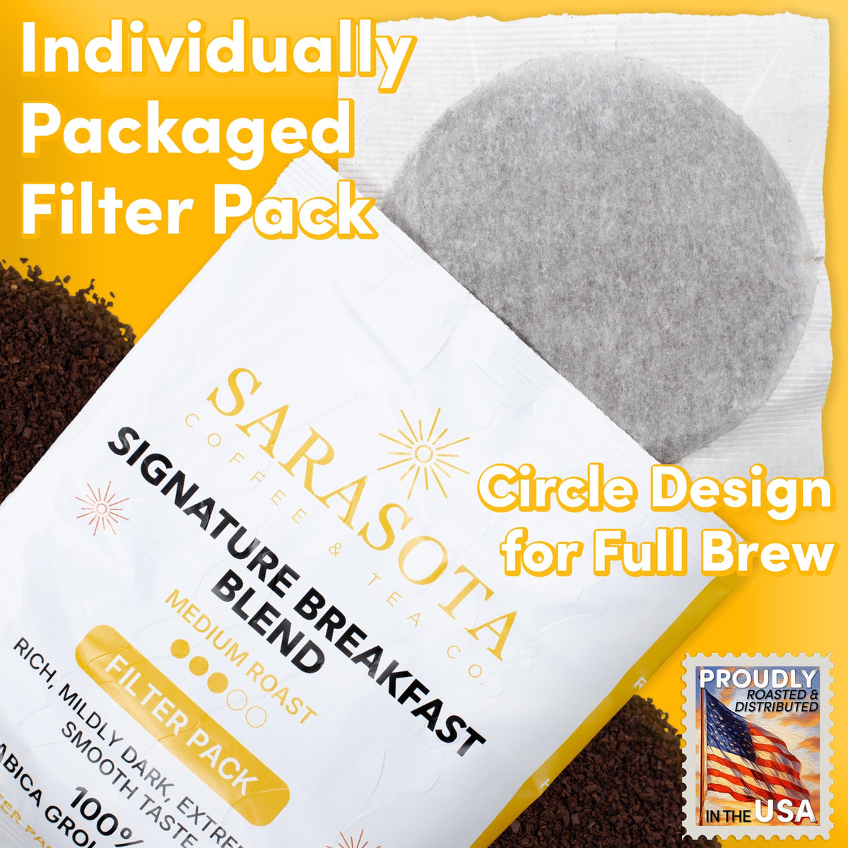 Breakfast Blend Coffee Filter Packs, 2 oz, 40 Count, Individually Packaged, Medium Roast, 3rd Party Tested Low Acid Mold Free Ground Coffee for 10-12 Cup Drip Coffee Makers
